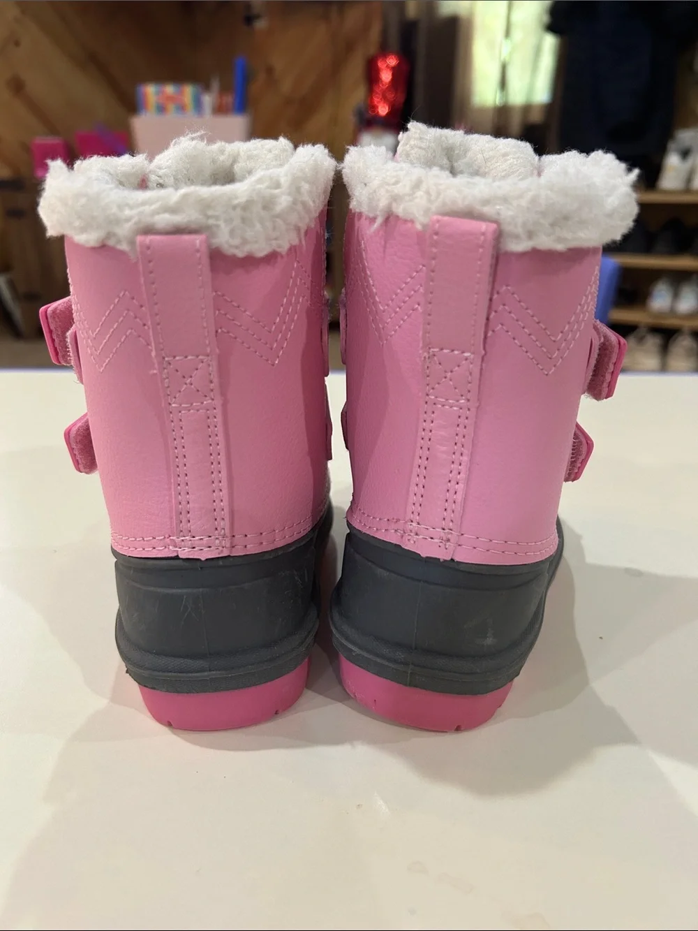 Cat & Jack Pink and Gray Kids Snow Boots with Faux Fur
